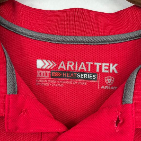 Ariat Tek Mens Polo Shirt Size XXLT Red Heat Series Stretch Knit Short Sleeve - Picture 3 of 11